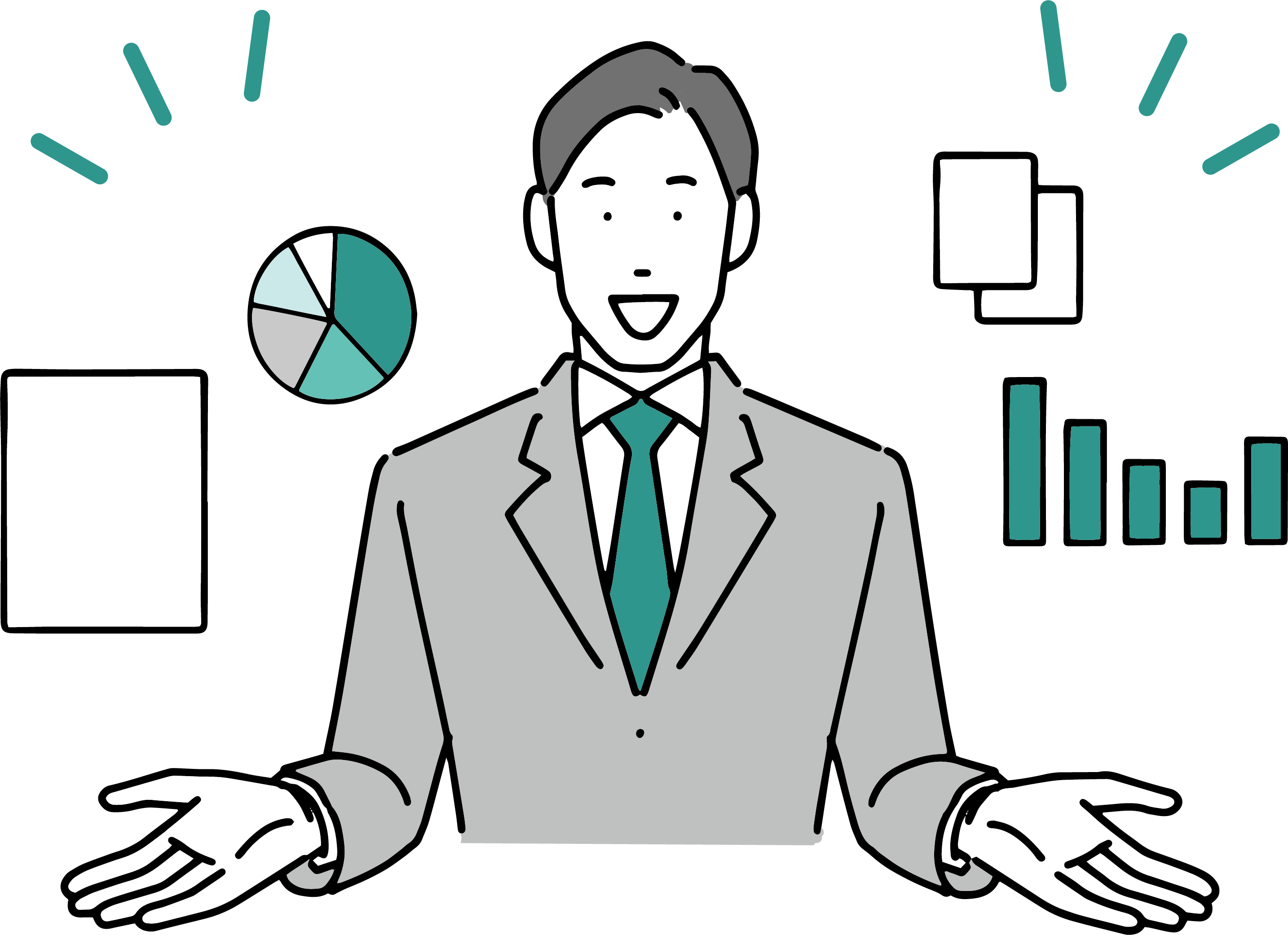 データを紹介している男性社員